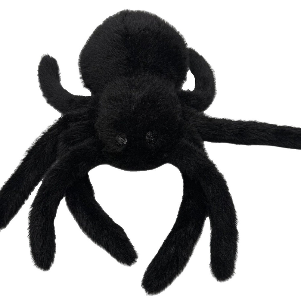Cynthia Rowley Black Plush Spider Halloween Faux Fur Sequin Eyes 14"